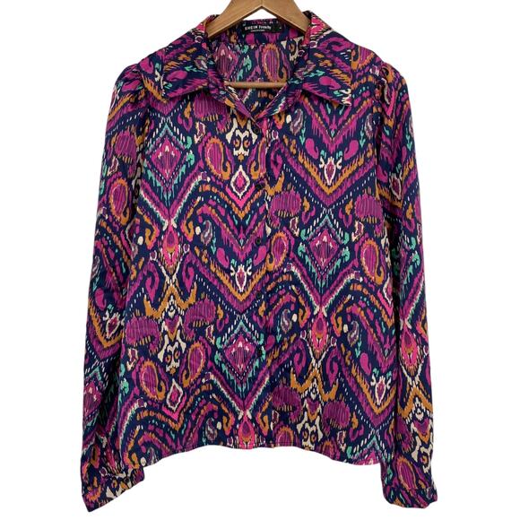 SHEIN FRENCHY Unique Statement Colorful Button Down Blouse Large Multicolor Bold - Picture 1 of 4